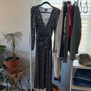 Vero Moda Black Maxi Wrap Dress with Purple & Green Floral Print